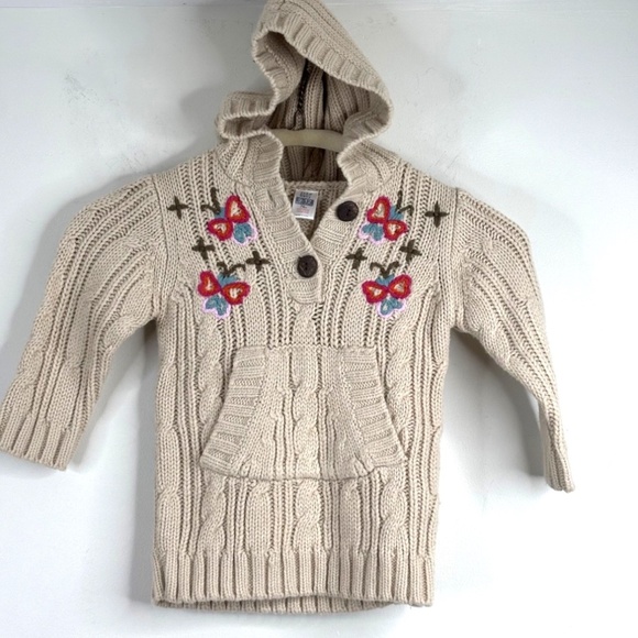 Zara Baby Sweater 9-12M Embroidered Butterfly Hood Boho Cream Cable Knit School - Picture 8 of 8